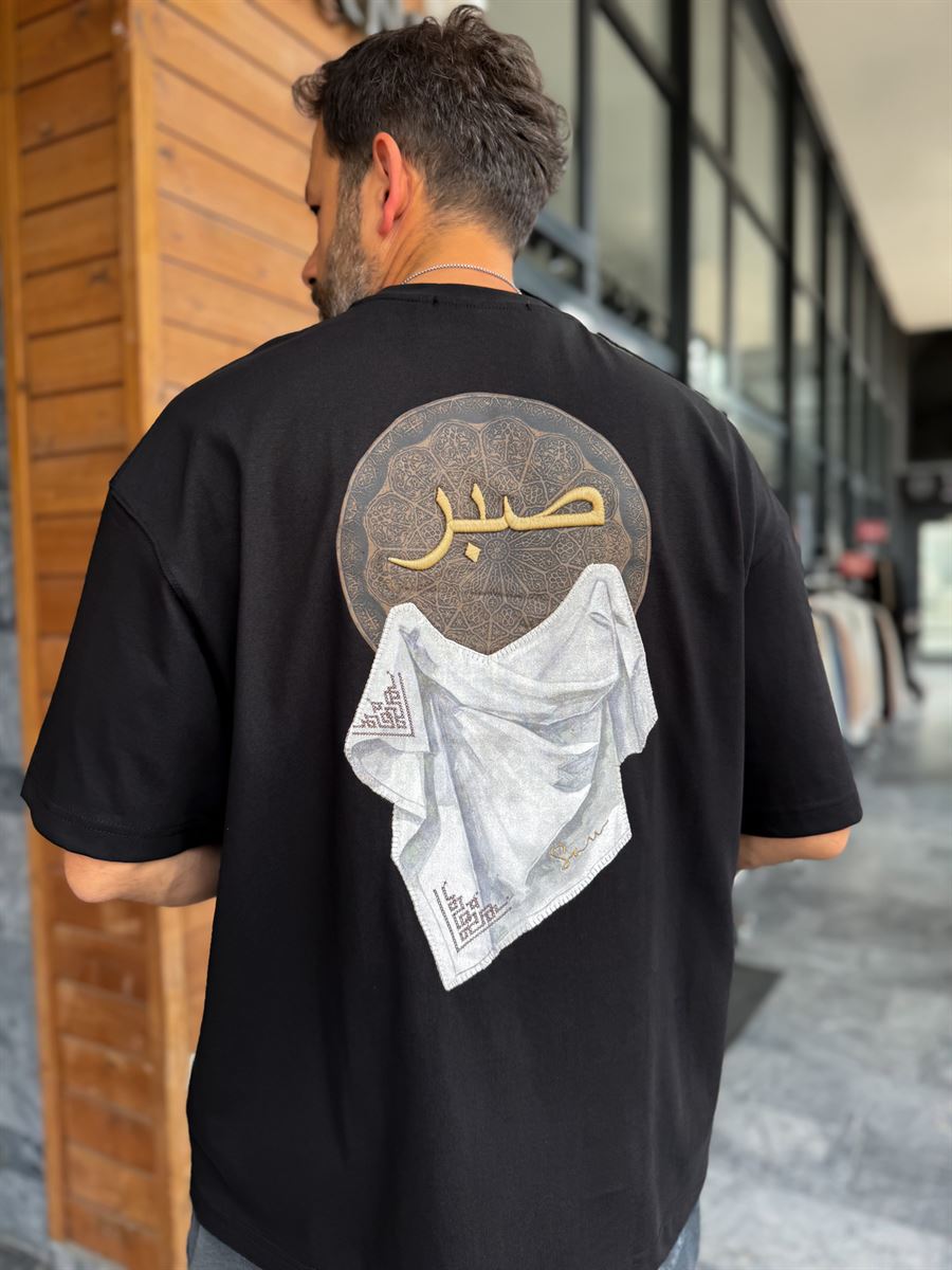 Black Patience Embroidered Oversize T-Shirt