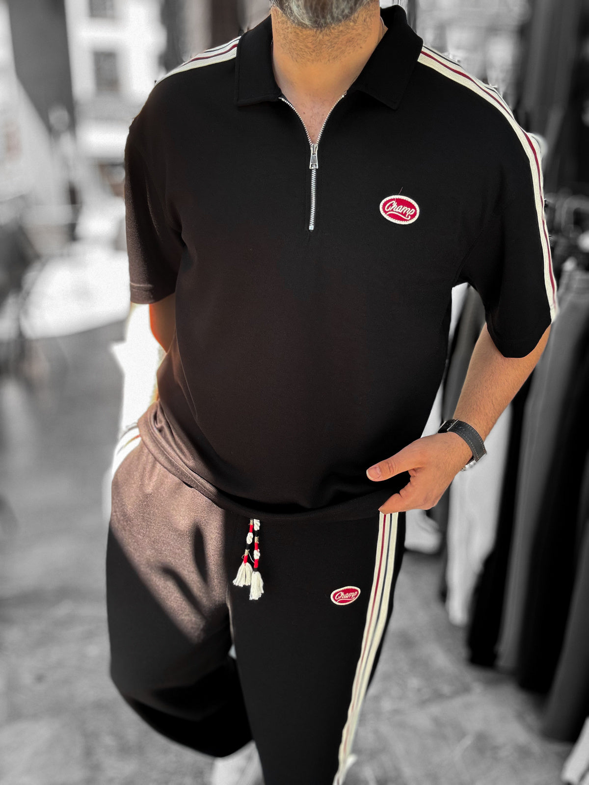 Black Champ Half-Zip T-Shirt