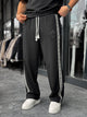 Black Patterned Striped Straight Leg Sweatpants - 1