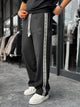 Black Patterned Striped Straight Leg Sweatpants - 5