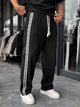 Black Patterned Striped Straight Leg Sweatpants - 3
