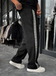 Black Patterned Striped Straight Leg Sweatpants - 2