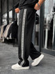 Black Patterned Striped Straight Leg Sweatpants - 4