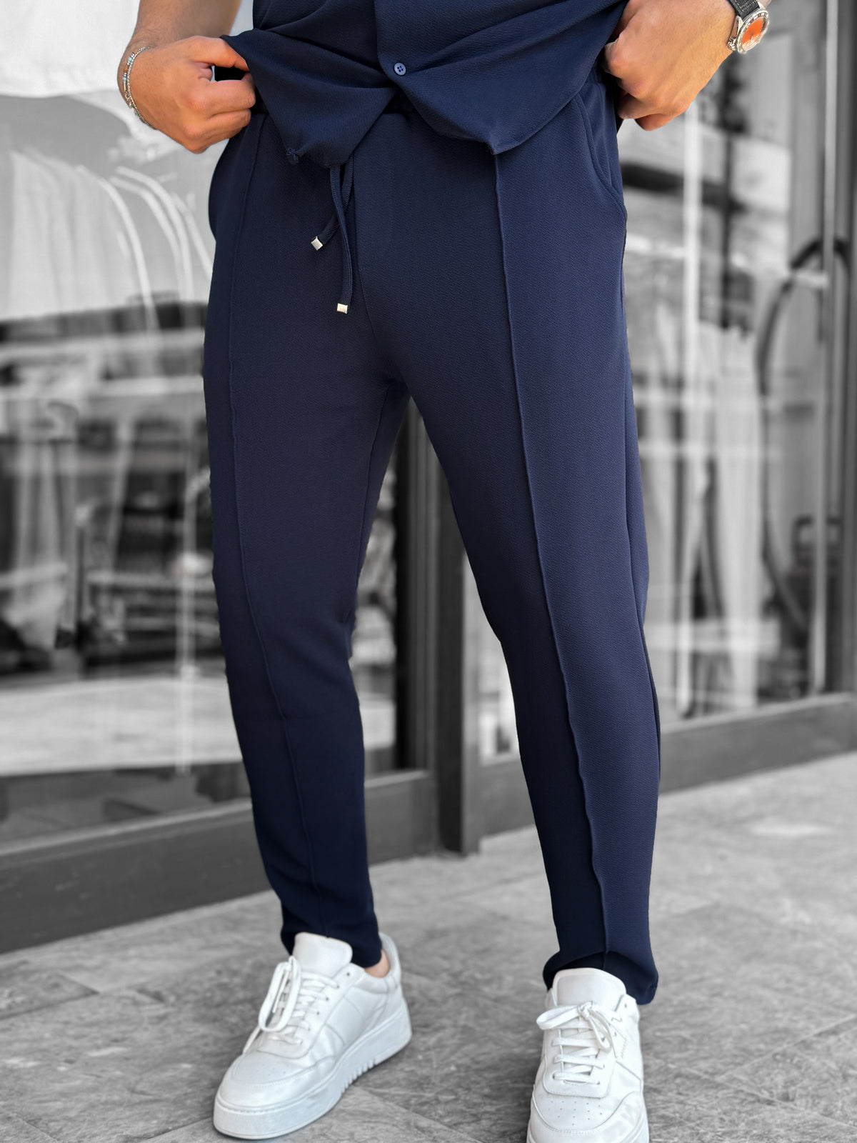 Front-Seam Drawstring Trousers