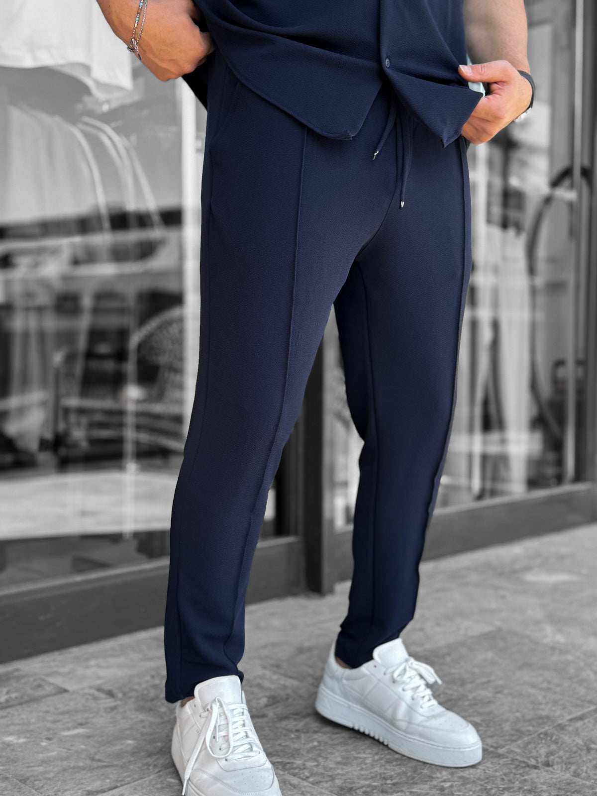 Front-Seam Drawstring Trousers