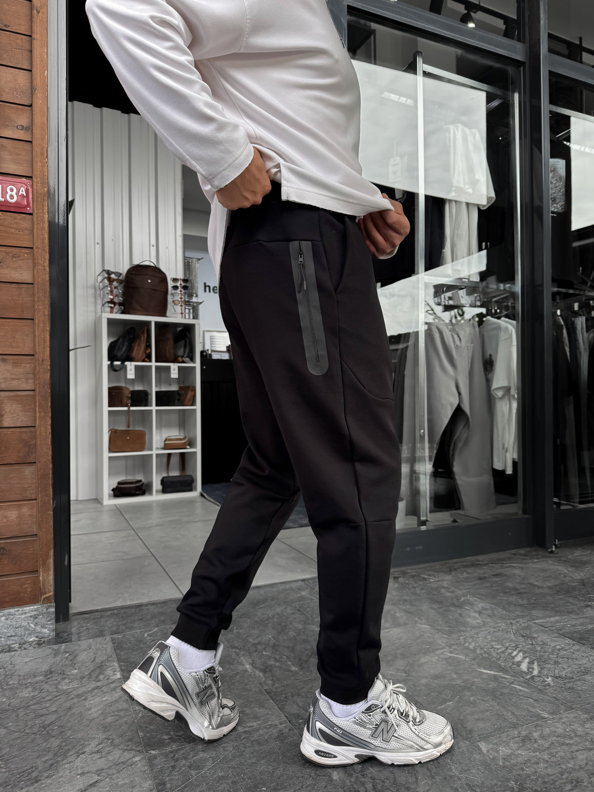 Ribbed Basic Sweatpants with Side Zippers