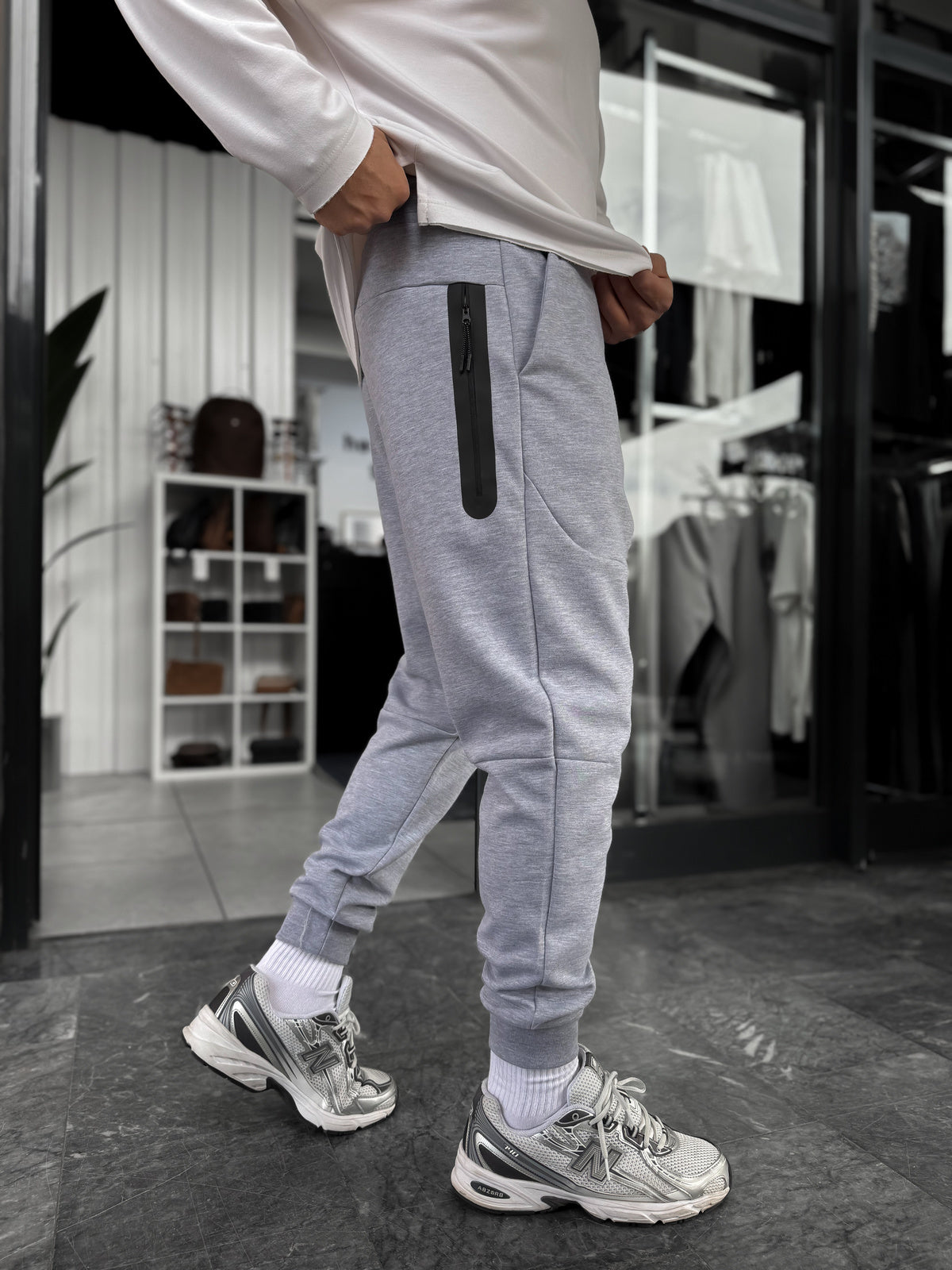 Ribbed Basic Sweatpants with Side Zippers