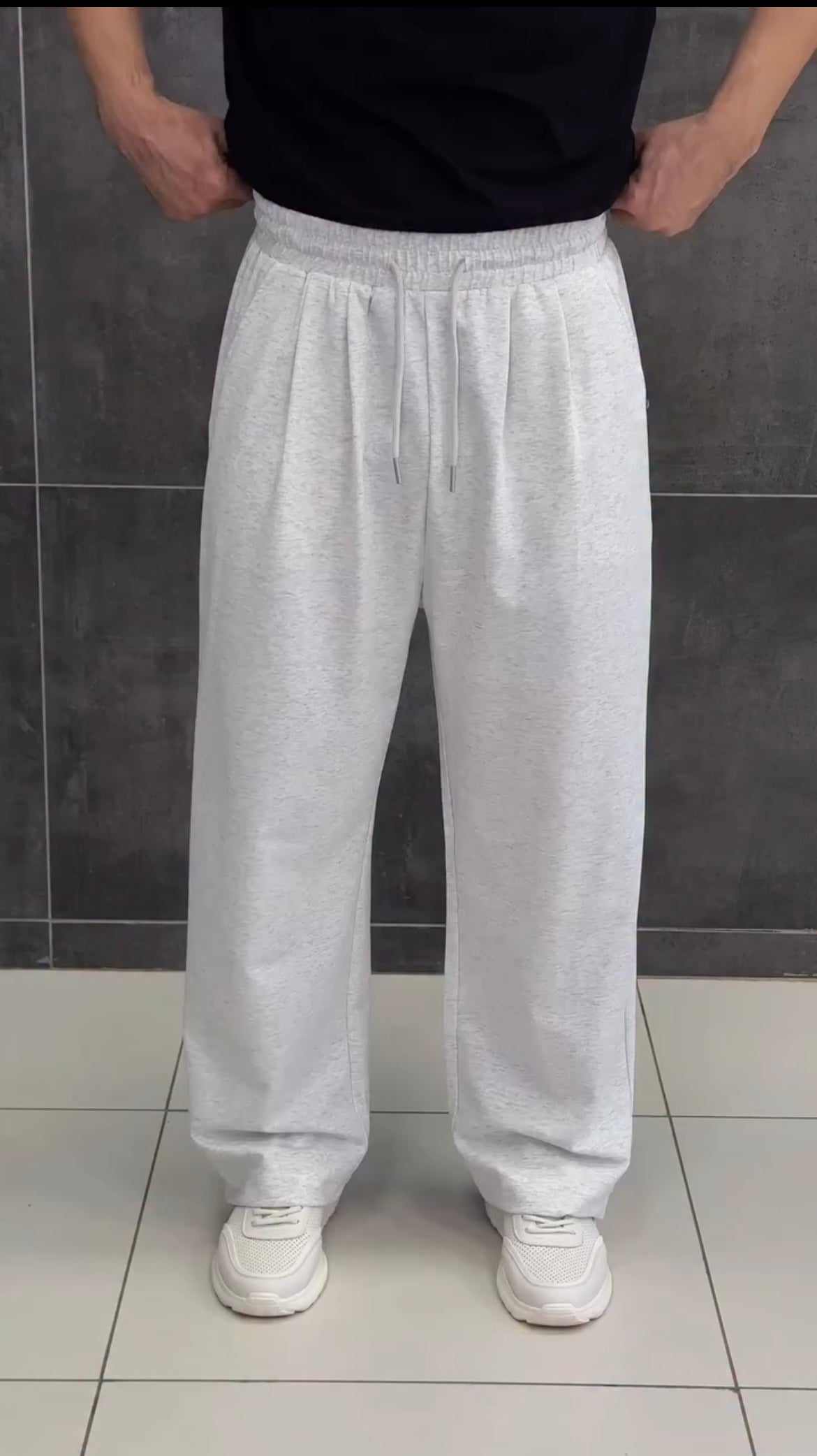 Light Heather Gray Pleated Sweatpants