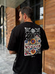 Black Oversize T-Shirt with Back Floral Embroidery - 5