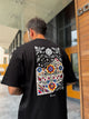 Black Oversize T-Shirt with Back Floral Embroidery - 4