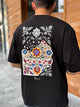 Black Oversize T-Shirt with Back Floral Embroidery - 3