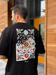 Black Oversize T-Shirt with Back Floral Embroidery - 2
