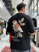 Black Motif Bird Patch Oversize T-Shirt - 5