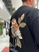 Black Motif Bird Patch Oversize T-Shirt - 2