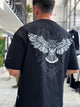 Black Hologram Owl Print Oversize T-Shirt - 2